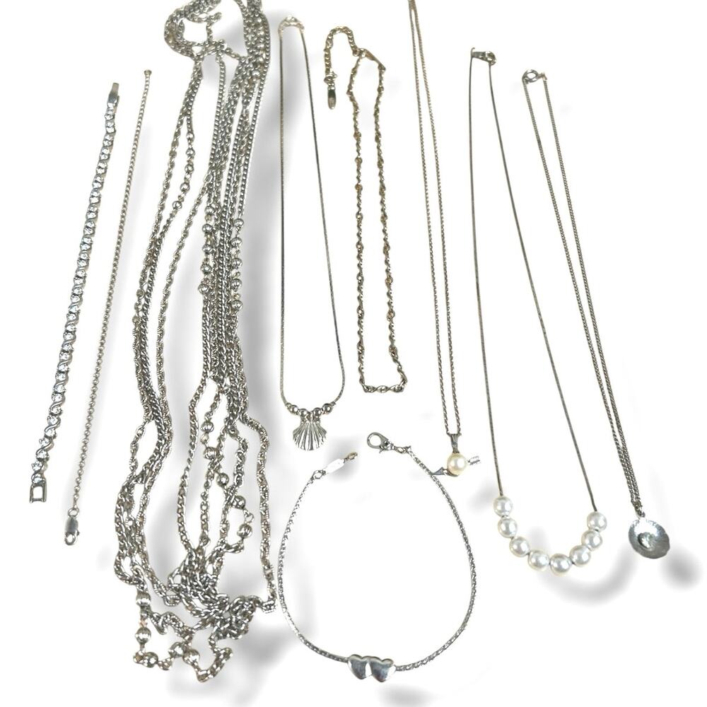 Vintage Silver Tone Mixed Lot Necklaces Bracelets All Good Wearable Condition